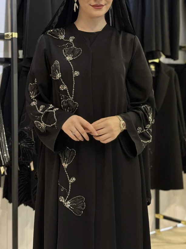 مانتو عبایی زنانه گل دوزی برجسته